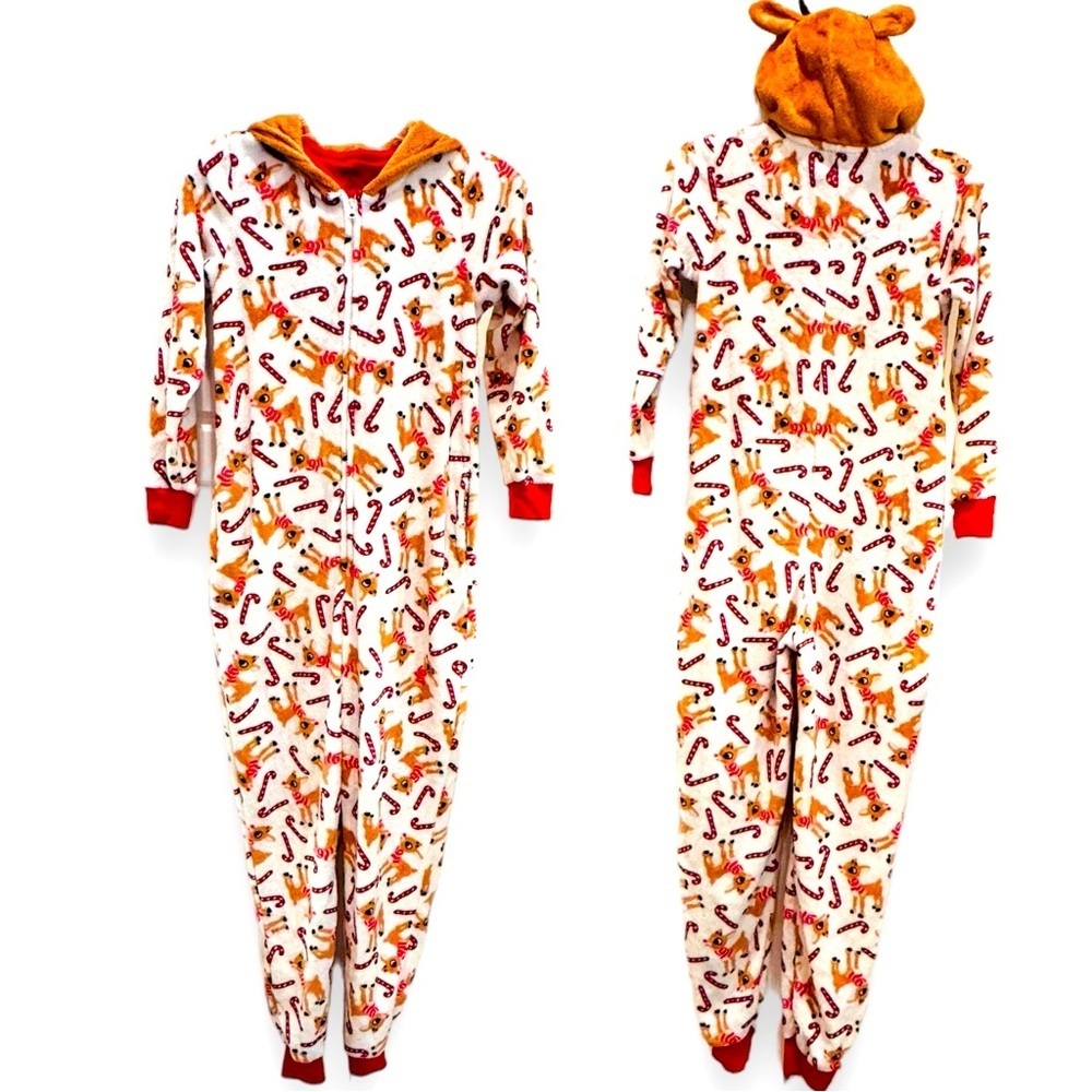 NWOT Rudolph the Red-Nosed Reindeer Super Minky Union Suit Pockets Hood - Picture 4 of 4